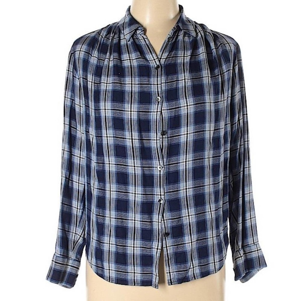 Madewell Flannel Shirt Blue Plaid Button Size XXS
